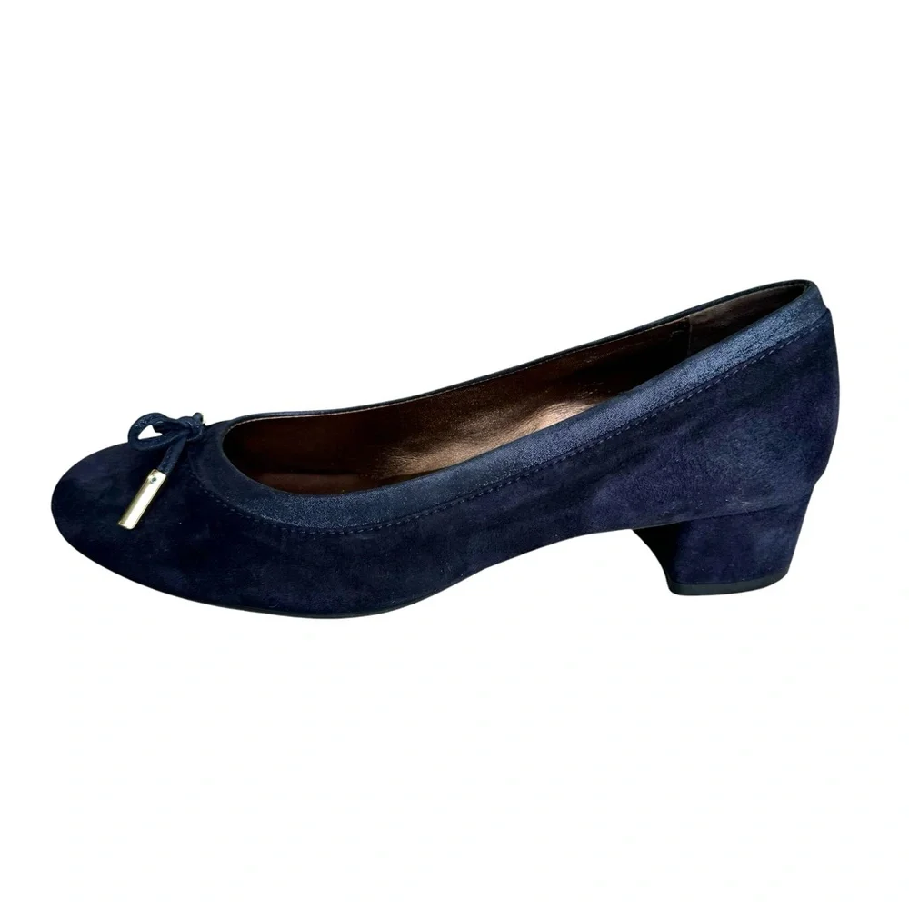 AGL Suede Shoes Navy Chunky Heel